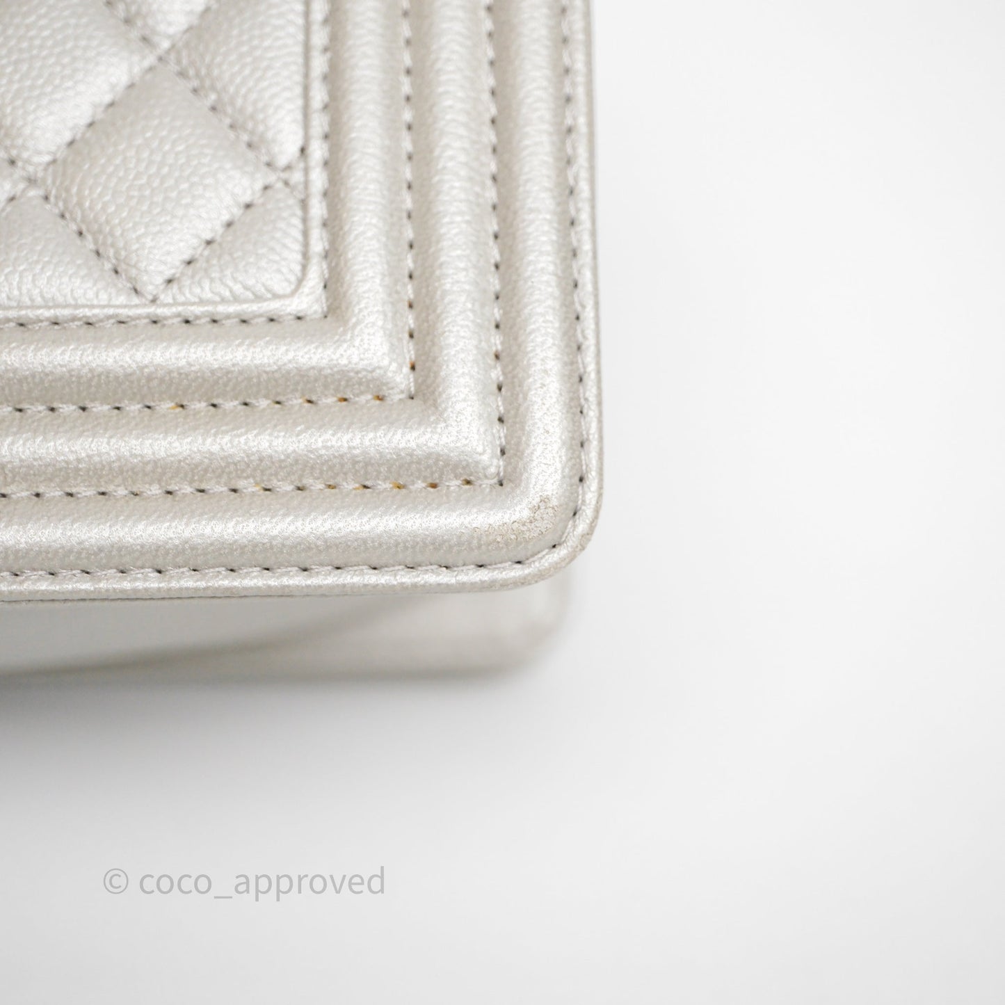 Chanel Medium Boy Quilted Iridescent Silver Caviar Silver Hardware