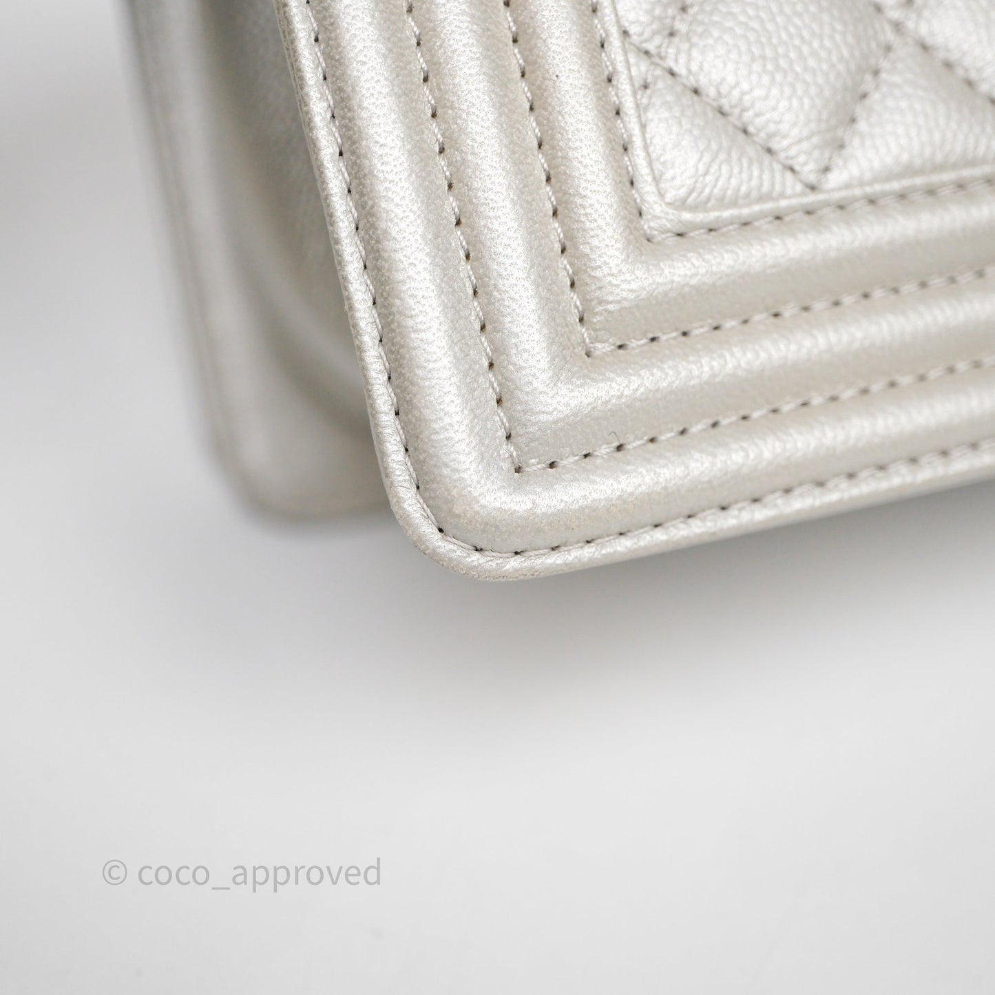 Chanel Medium Boy Quilted Iridescent Silver Caviar Silver Hardware