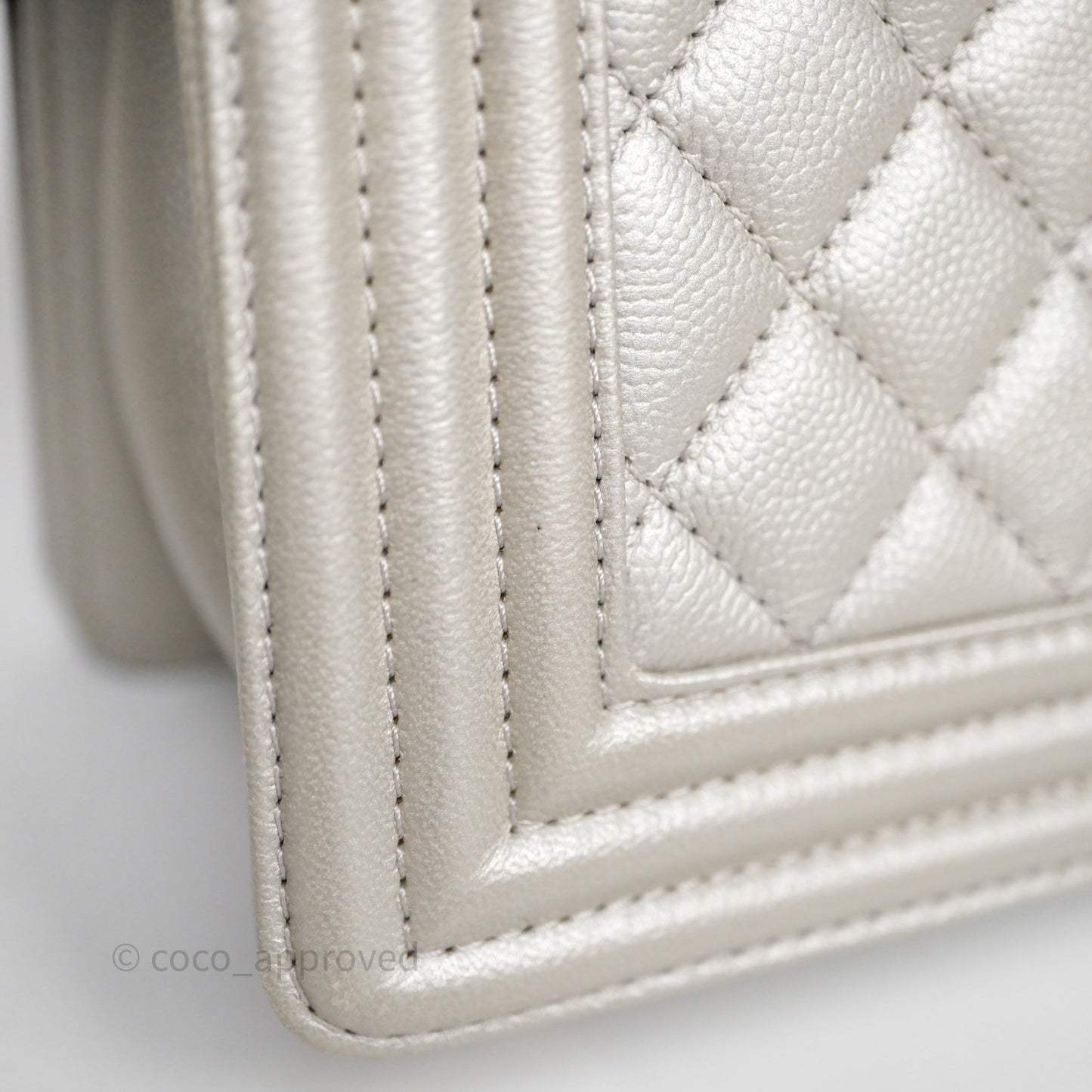 Chanel Medium Boy Quilted Iridescent Silver Caviar Silver Hardware