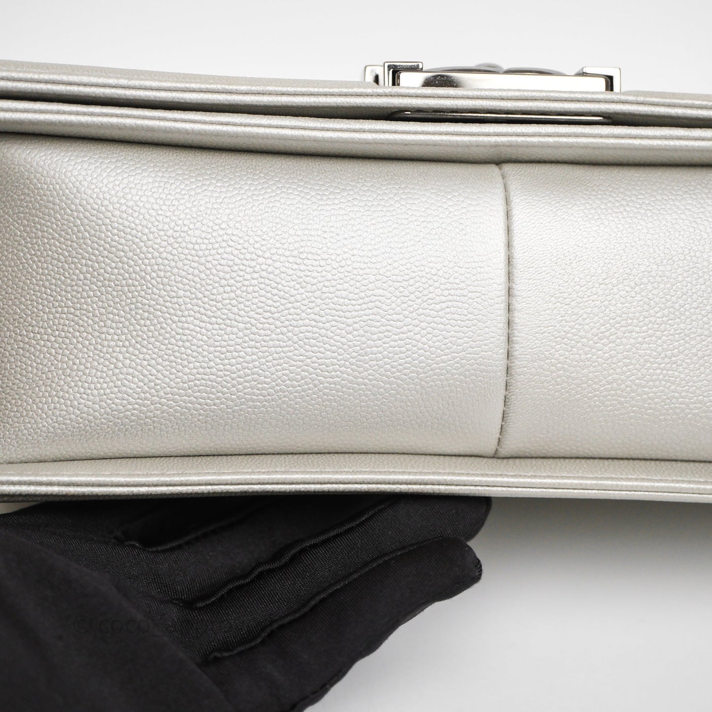 Chanel Medium Boy Quilted Iridescent Silver Caviar Silver Hardware