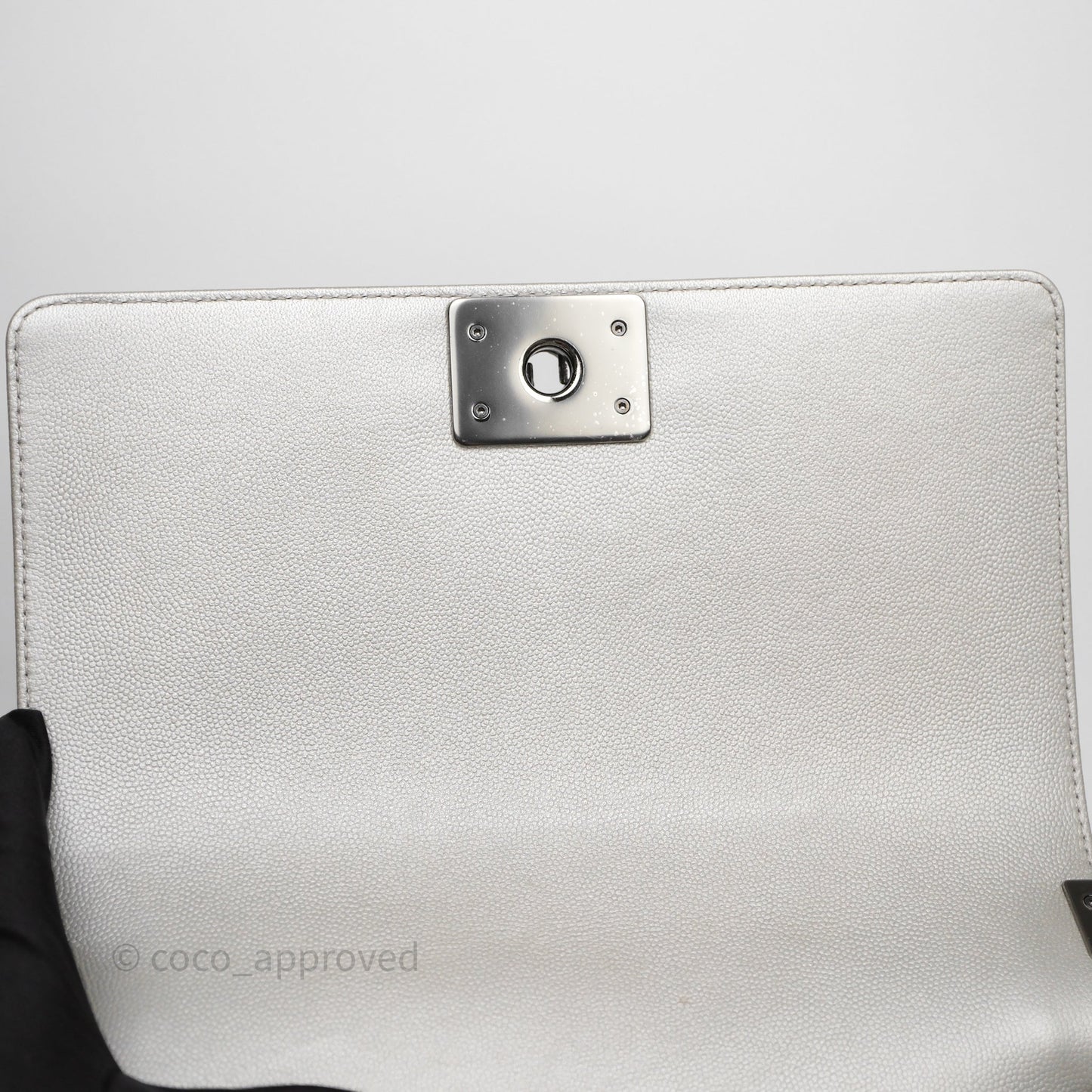 Chanel Medium Boy Quilted Iridescent Silver Caviar Silver Hardware