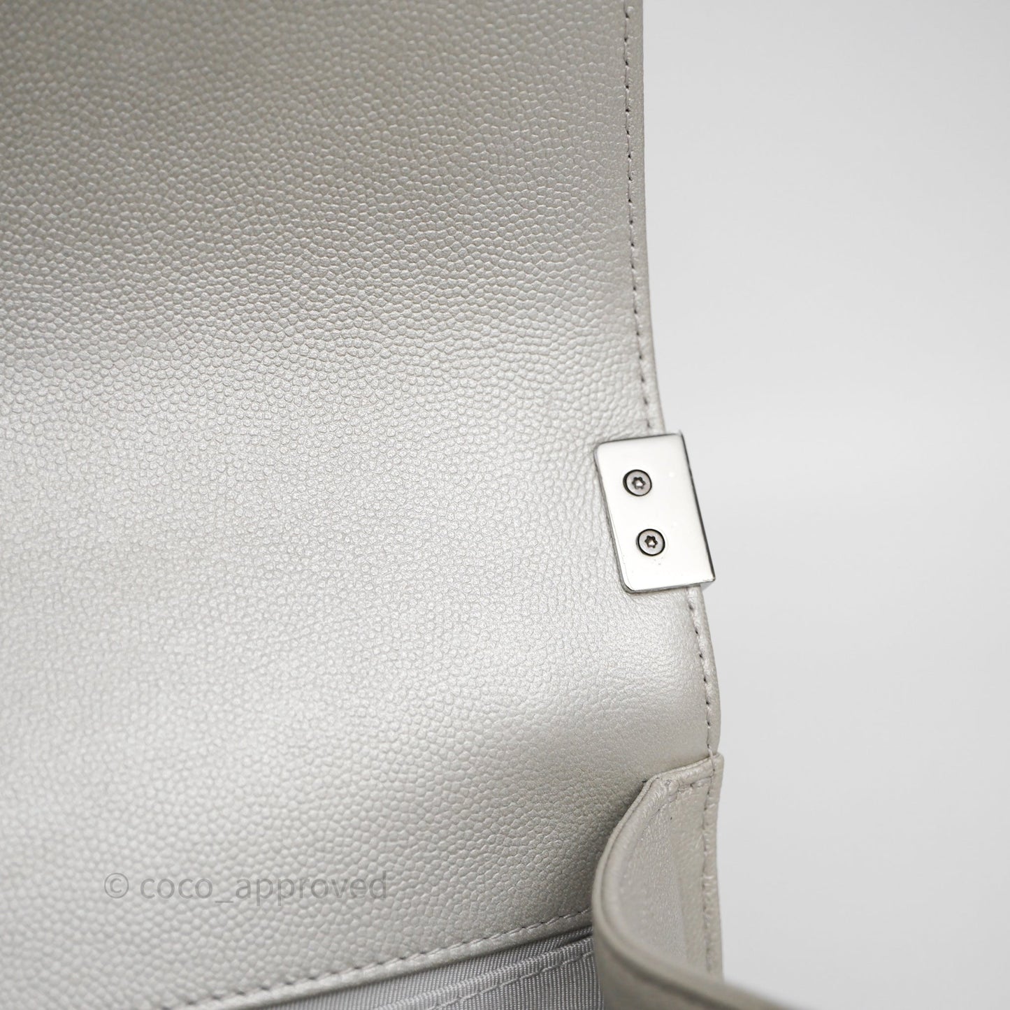 Chanel Medium Boy Quilted Iridescent Silver Caviar Silver Hardware