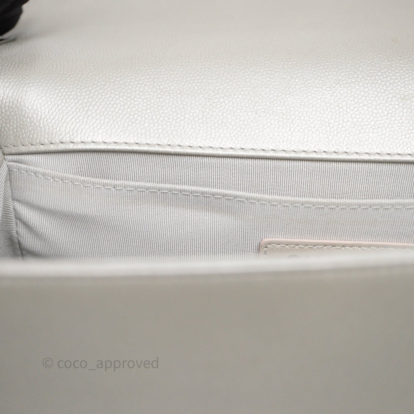 Chanel Medium Boy Quilted Iridescent Silver Caviar Silver Hardware