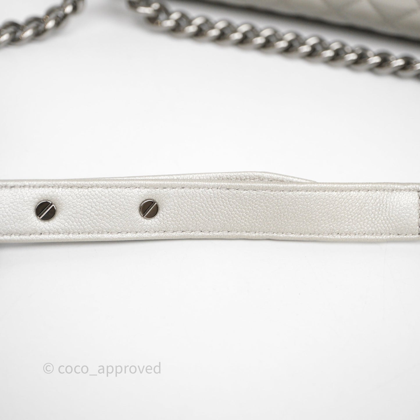 Chanel Medium Boy Quilted Iridescent Silver Caviar Silver Hardware