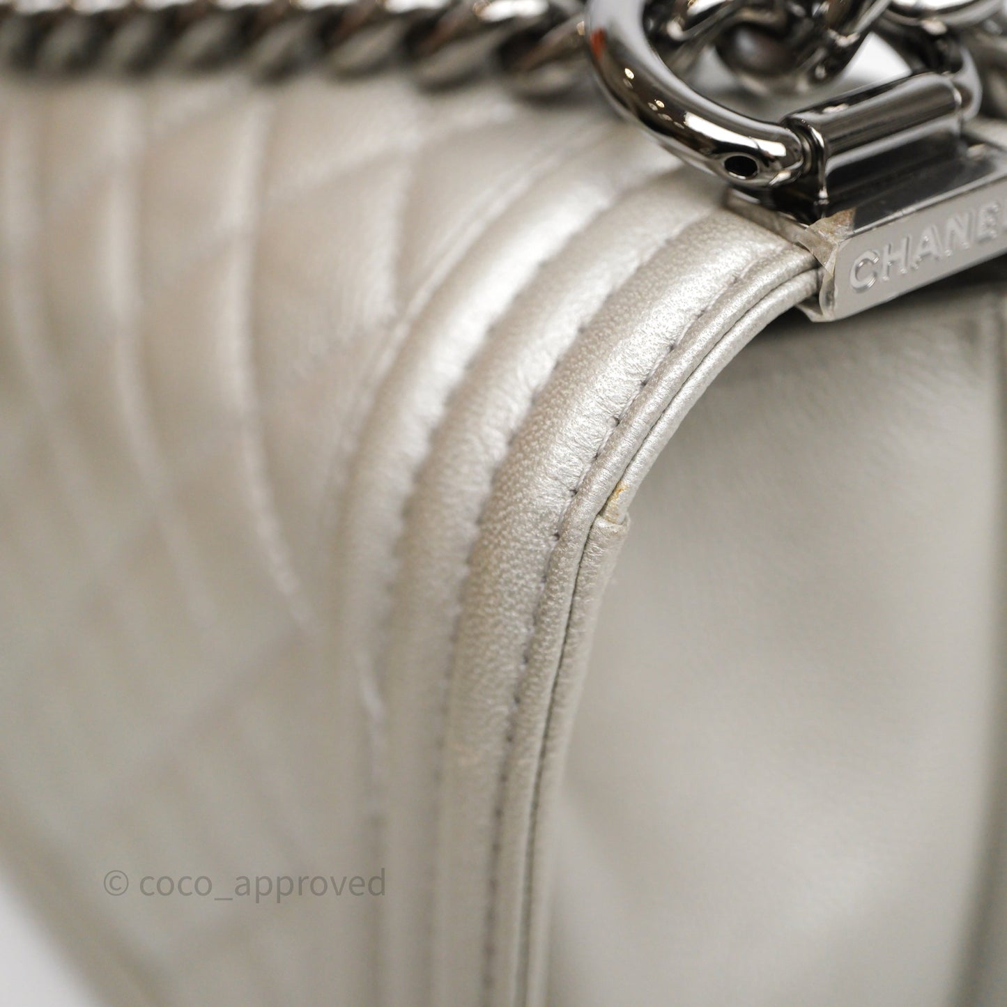 Chanel Medium Boy Quilted Iridescent Silver Caviar Silver Hardware