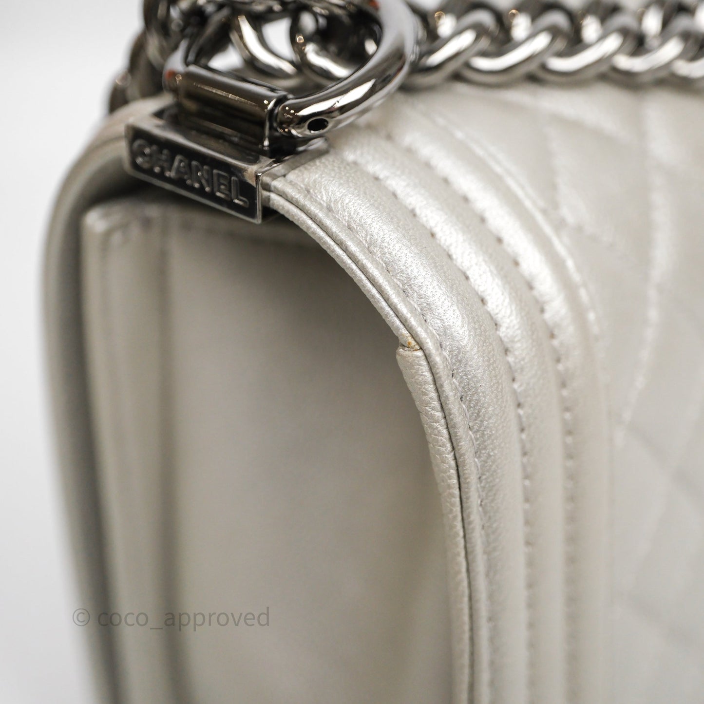 Chanel Medium Boy Quilted Iridescent Silver Caviar Silver Hardware