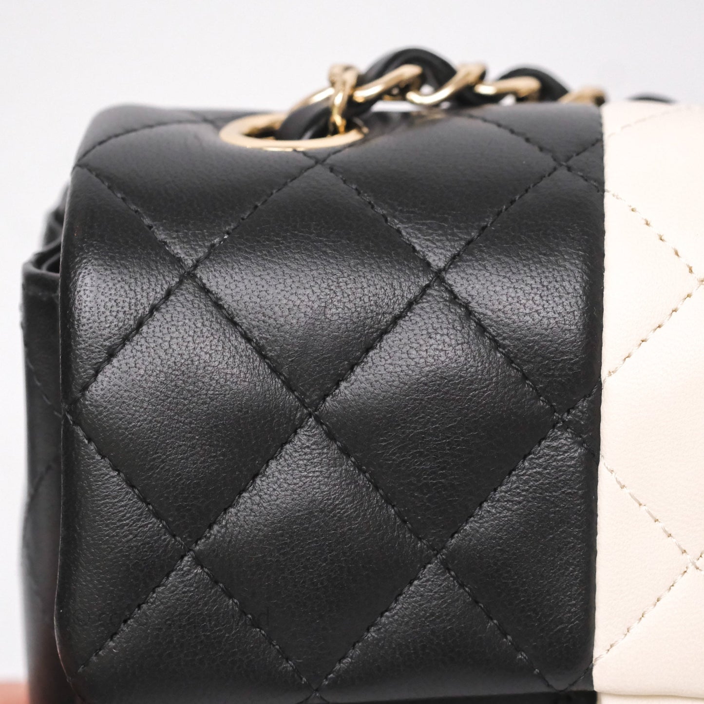 Chanel Mini Rectangular Flap Quilted Black White Lambskin Gold Hardware