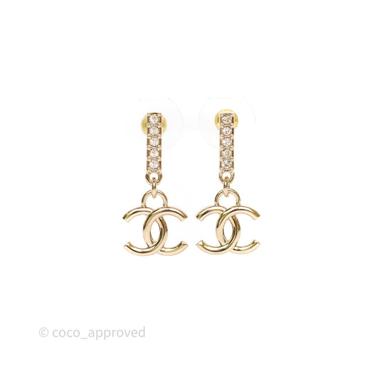 Chanel CC Crystals Drop Earrings Gold Tone 24V