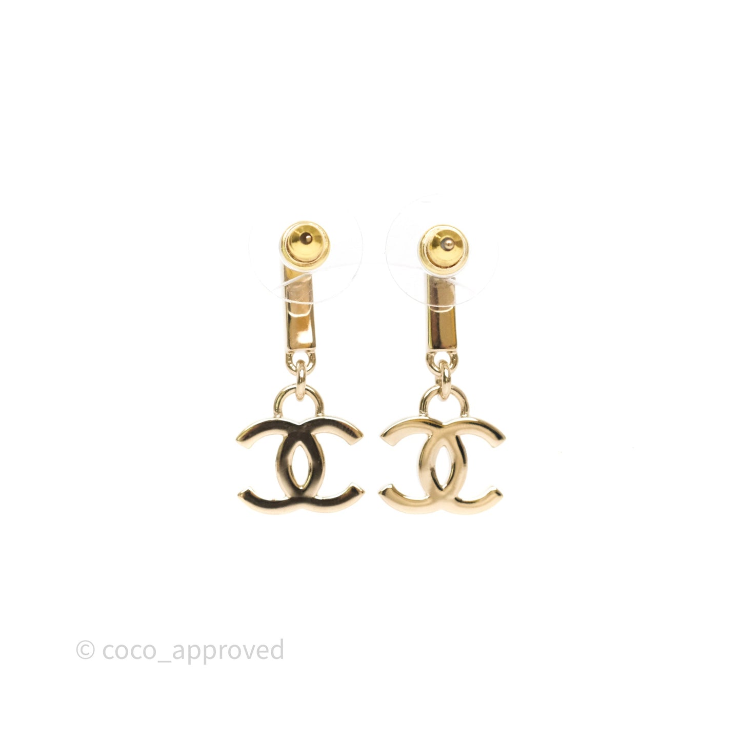 Chanel CC Crystals Drop Earrings Gold Tone 24V