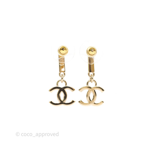 Chanel CC Crystals Drop Earrings Gold Tone 24V
