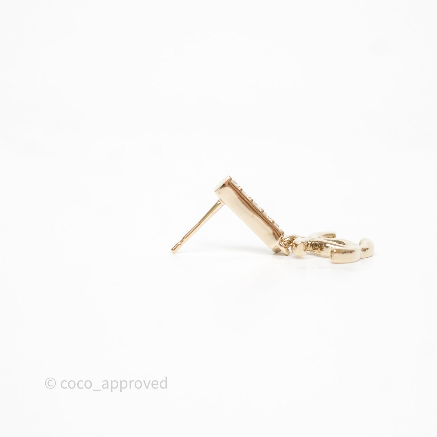 Chanel CC Crystals Drop Earrings Gold Tone 24V