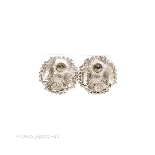 Chanel Flower Pearl Black Earrings Silver Tone 23K