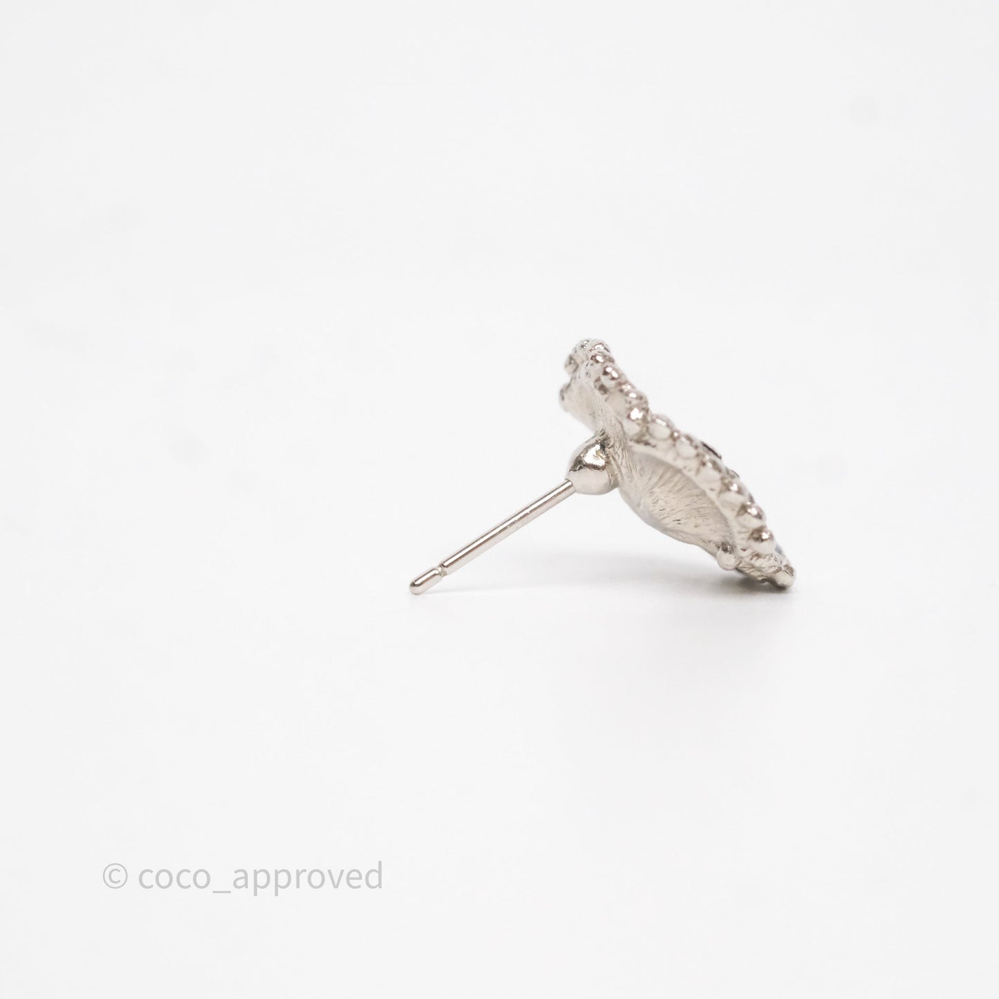 Chanel Flower Pearl Black Earrings Silver Tone 23K