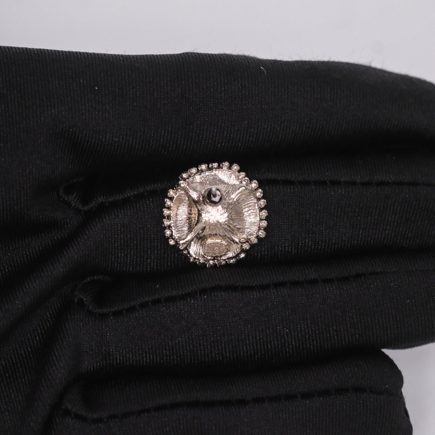 Chanel Flower Pearl Black Earrings Silver Tone 23K