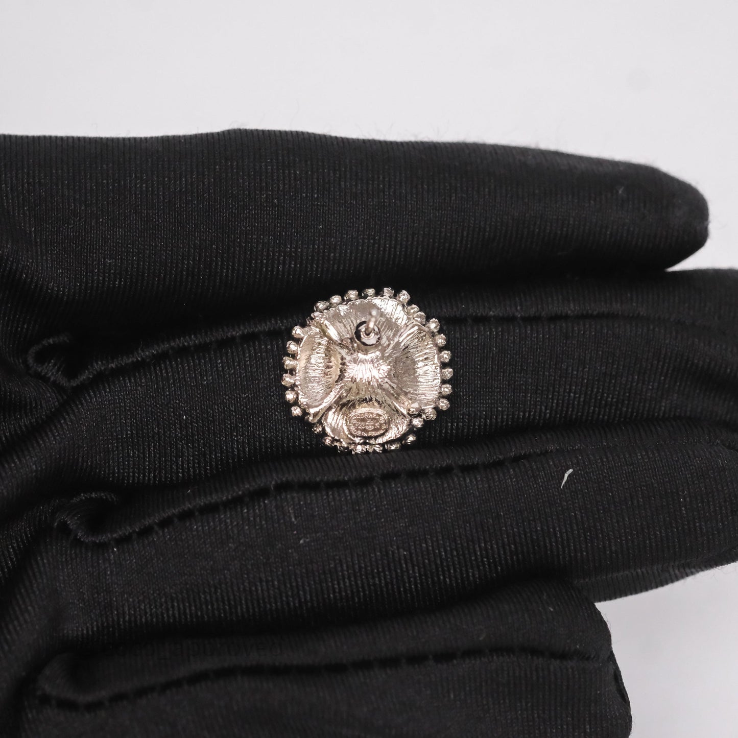 Chanel Flower Pearl Black Earrings Silver Tone 23K