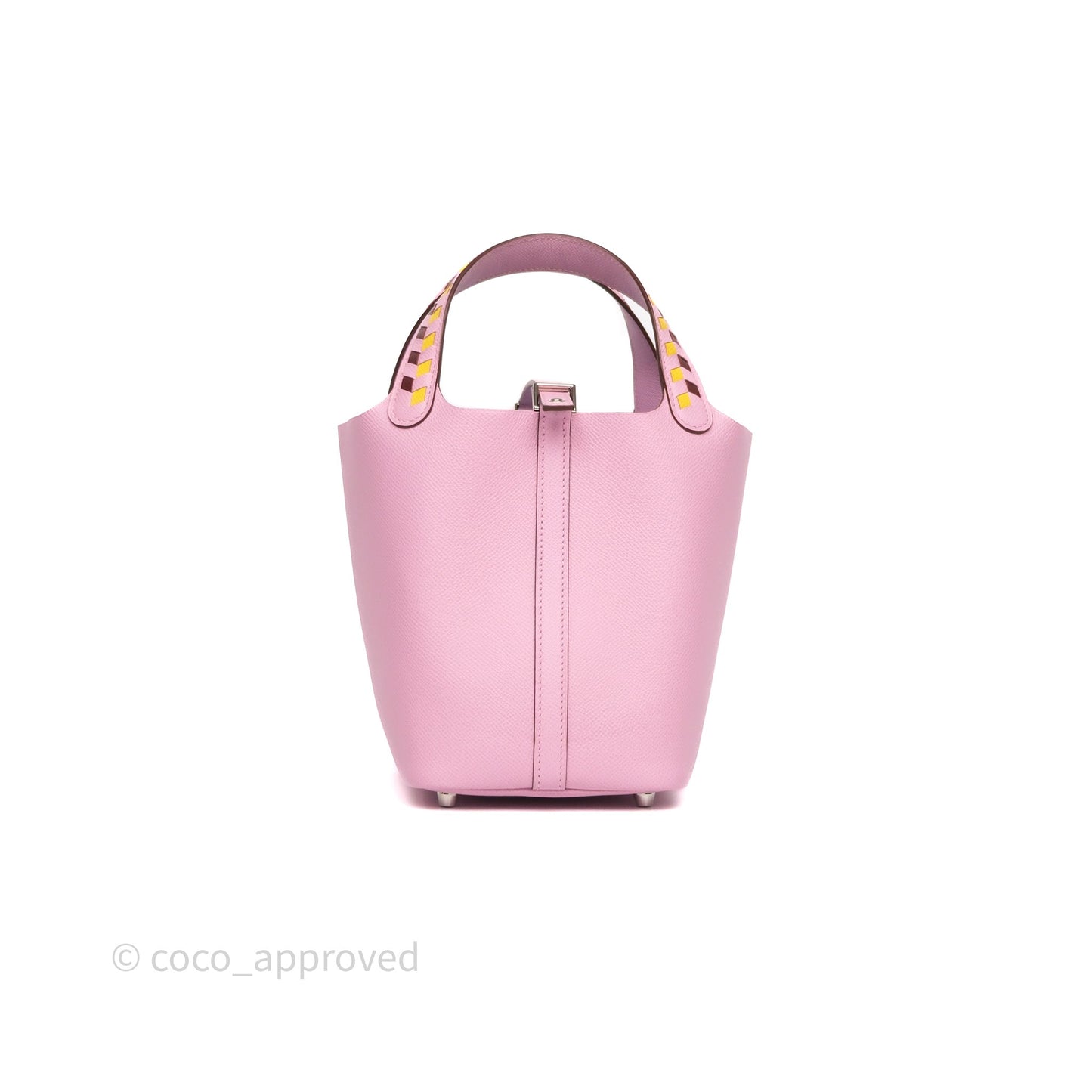 Hermès Tressage De Cuir Picotin Lock 18 Mauve Sylvestre X9/ Jaune de Naples 9O/Rouge H 55 Epsom Palladium Hardware