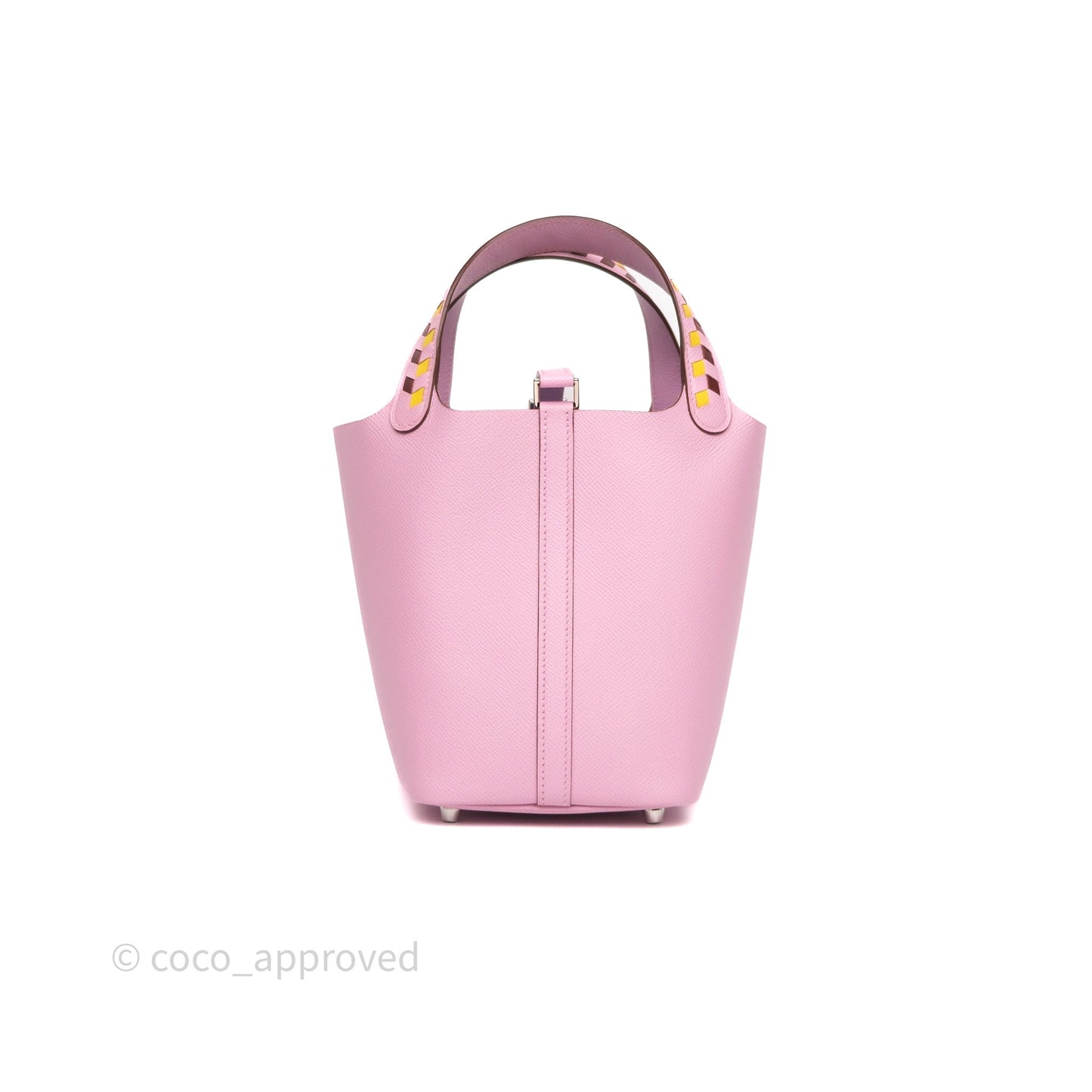 Hermès Tressage De Cuir Picotin Lock 18 Mauve Sylvestre X9/ Jaune de Naples 9O/Rouge H 55 Epsom Palladium Hardware