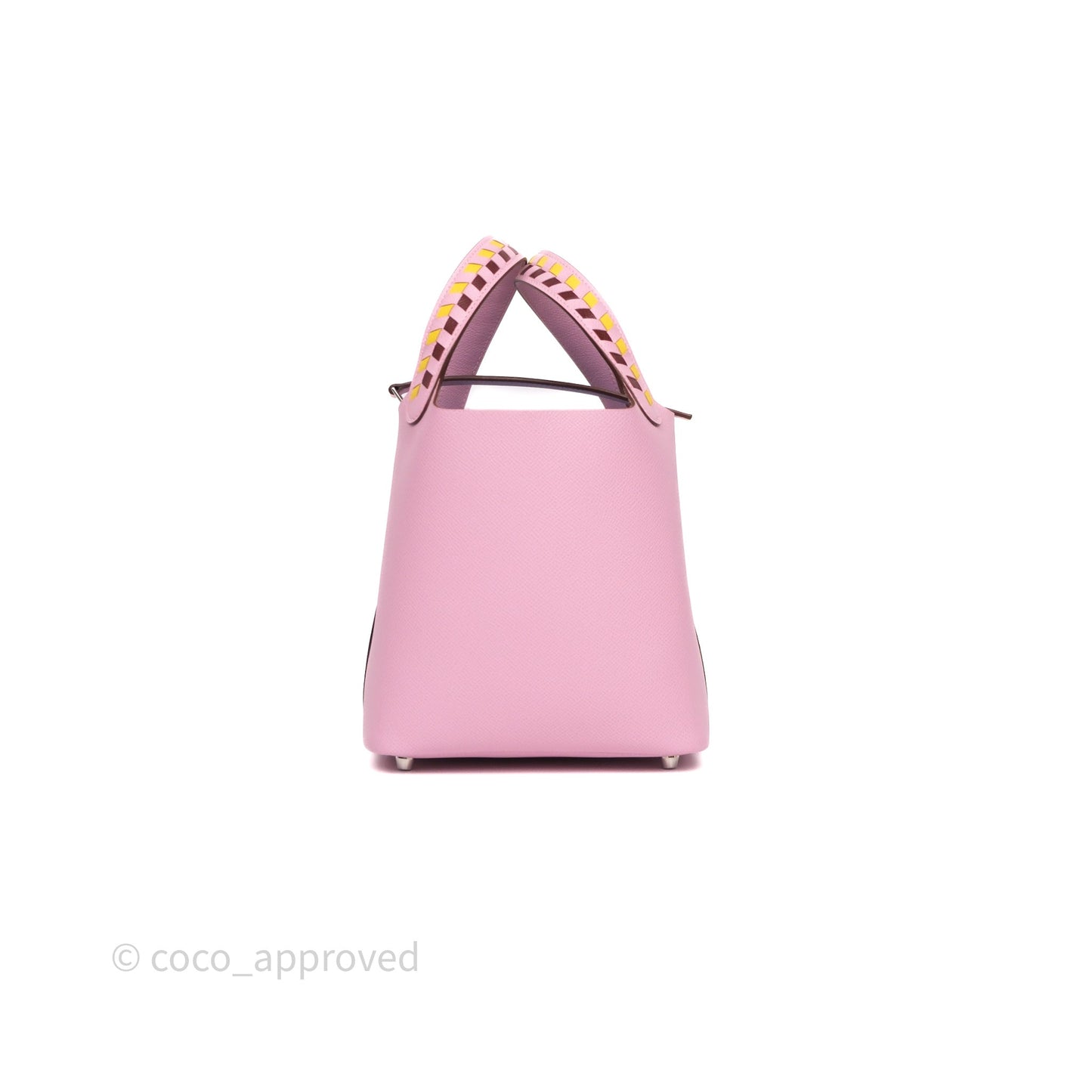Hermès Tressage De Cuir Picotin Lock 18 Mauve Sylvestre X9/ Jaune de Naples 9O/Rouge H 55 Epsom Palladium Hardware