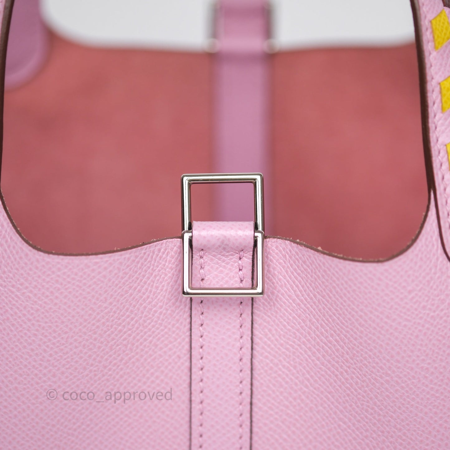 Hermès Tressage De Cuir Picotin Lock 18 Mauve Sylvestre X9/ Jaune de Naples 9O/Rouge H 55 Epsom Palladium Hardware