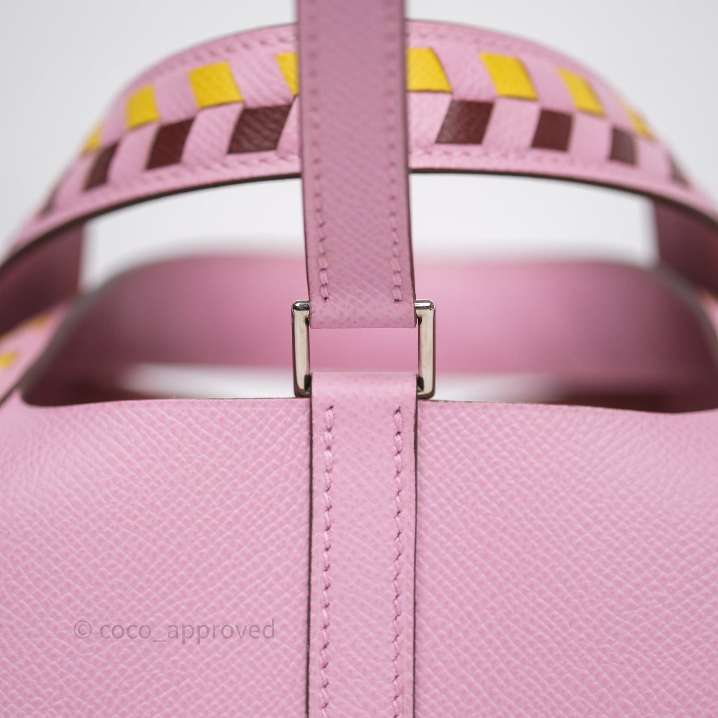 Hermès Tressage De Cuir Picotin Lock 18 Mauve Sylvestre X9/ Jaune de Naples 9O/Rouge H 55 Epsom Palladium Hardware