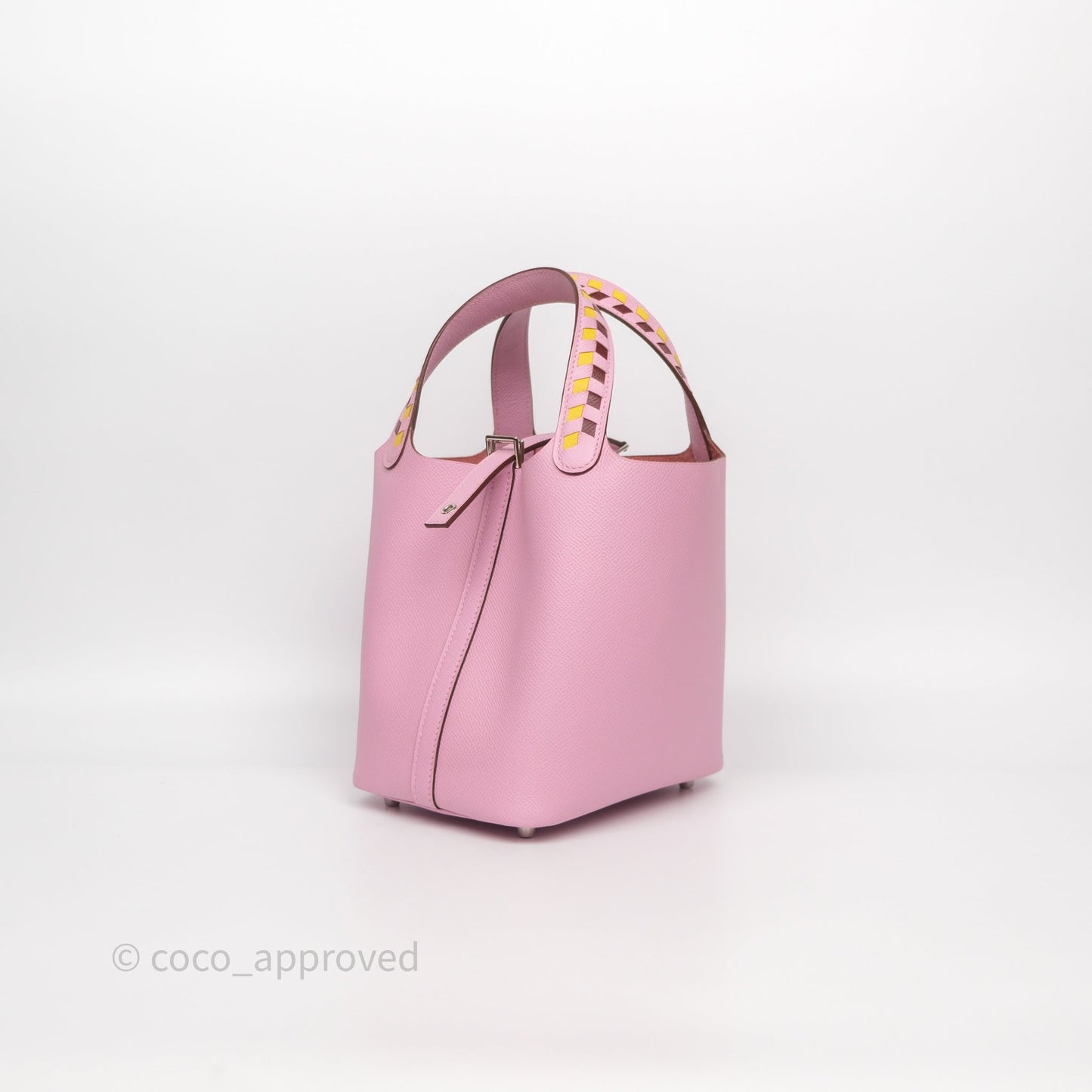 Hermès Tressage De Cuir Picotin Lock 18 Mauve Sylvestre X9/ Jaune de Naples 9O/Rouge H 55 Epsom Palladium Hardware