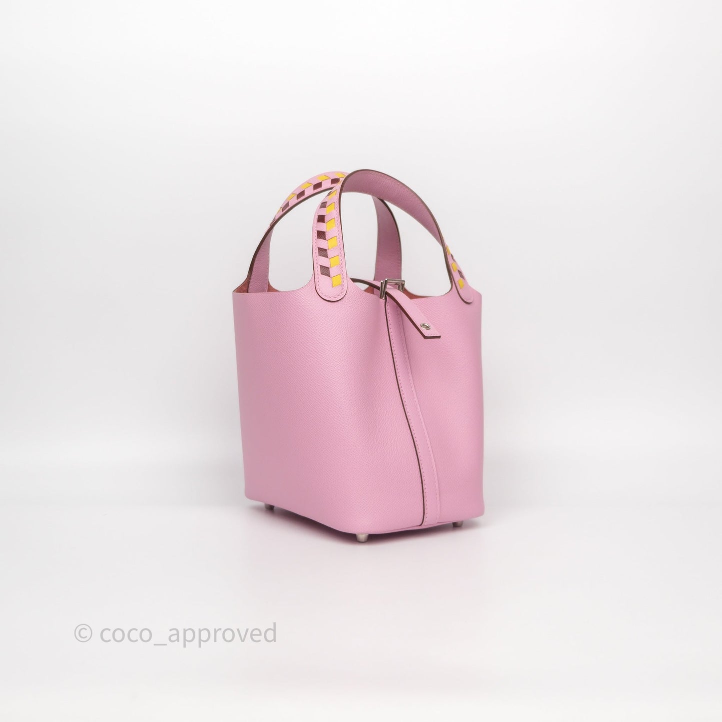 Hermès Tressage De Cuir Picotin Lock 18 Mauve Sylvestre X9/ Jaune de Naples 9O/Rouge H 55 Epsom Palladium Hardware