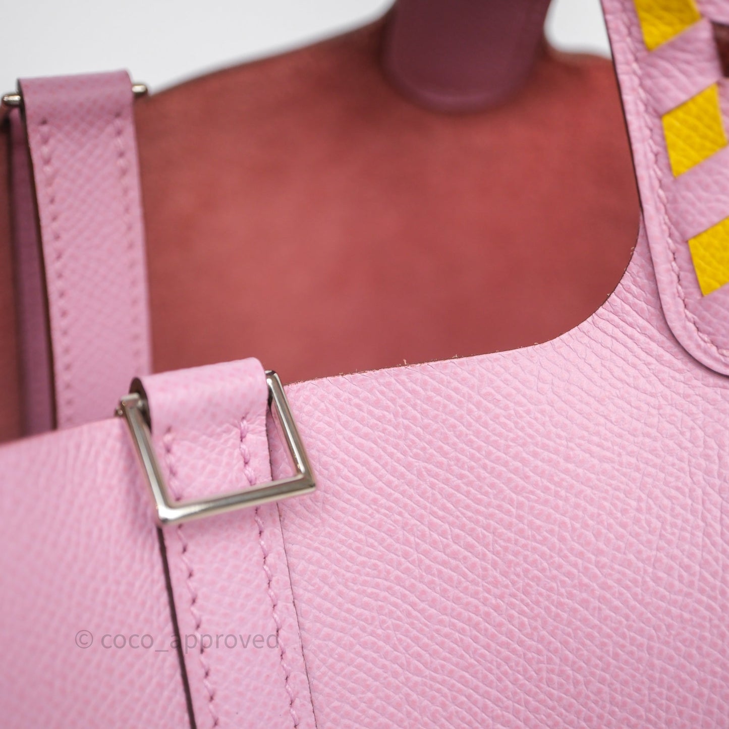 Hermès Tressage De Cuir Picotin Lock 18 Mauve Sylvestre X9/ Jaune de Naples 9O/Rouge H 55 Epsom Palladium Hardware