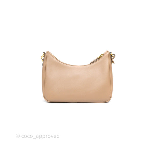 Prada Re-Edition 2005 Shoulder Bag Saffiano Leather Cameo Beige