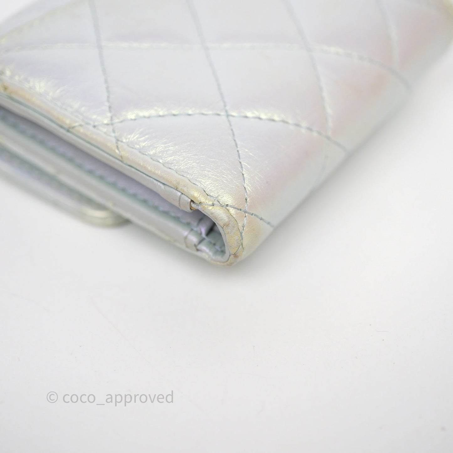 Chanel Classic Short Flap Wallet Iridescent White Lambskin Silver Hardware