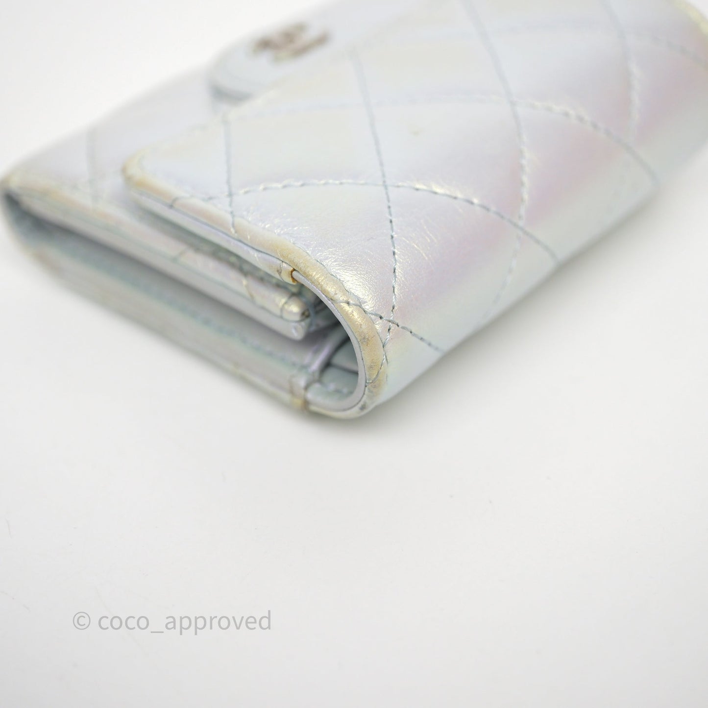 Chanel Classic Short Flap Wallet Iridescent White Lambskin Silver Hardware