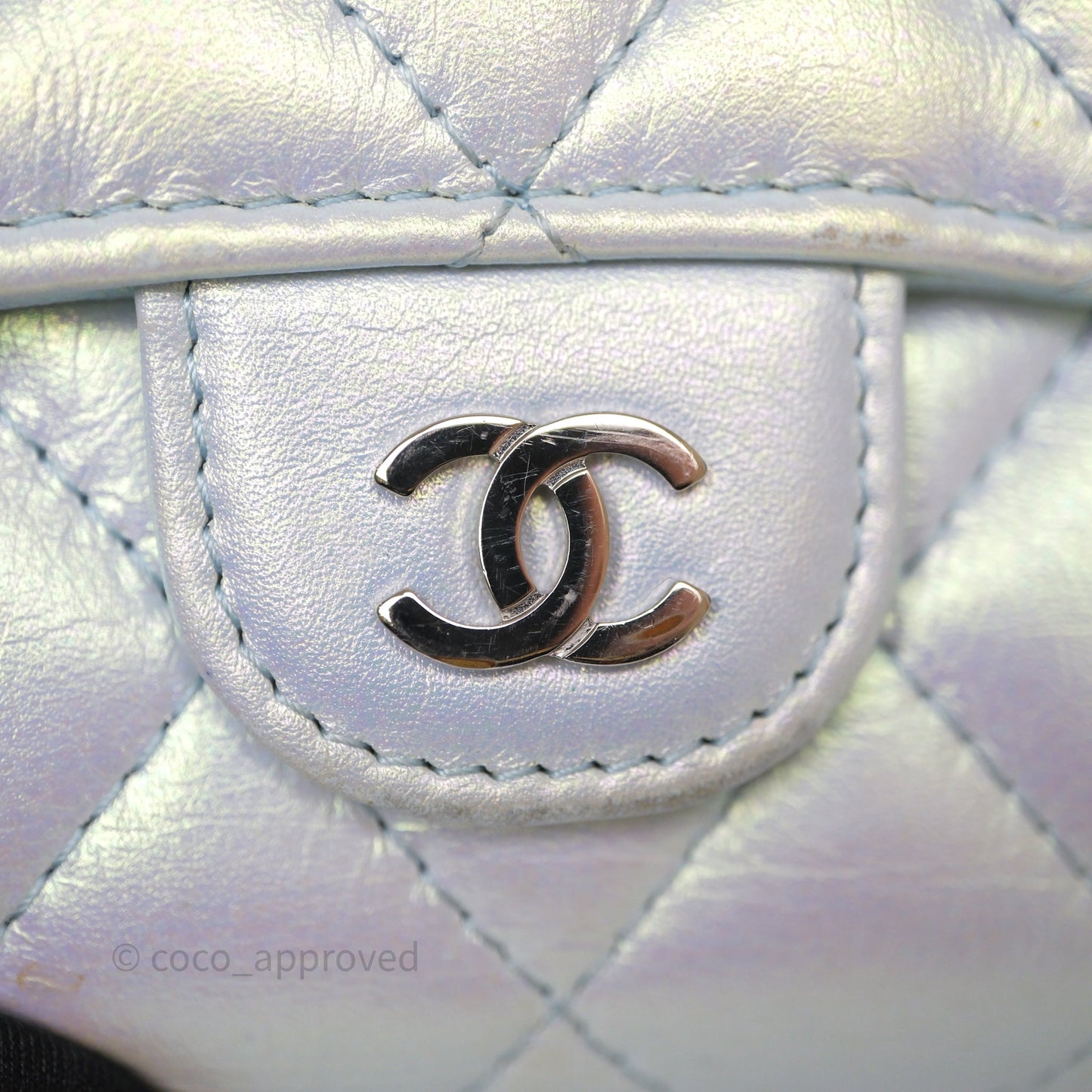 Chanel Classic Short Flap Wallet Iridescent White Lambskin Silver Hardware