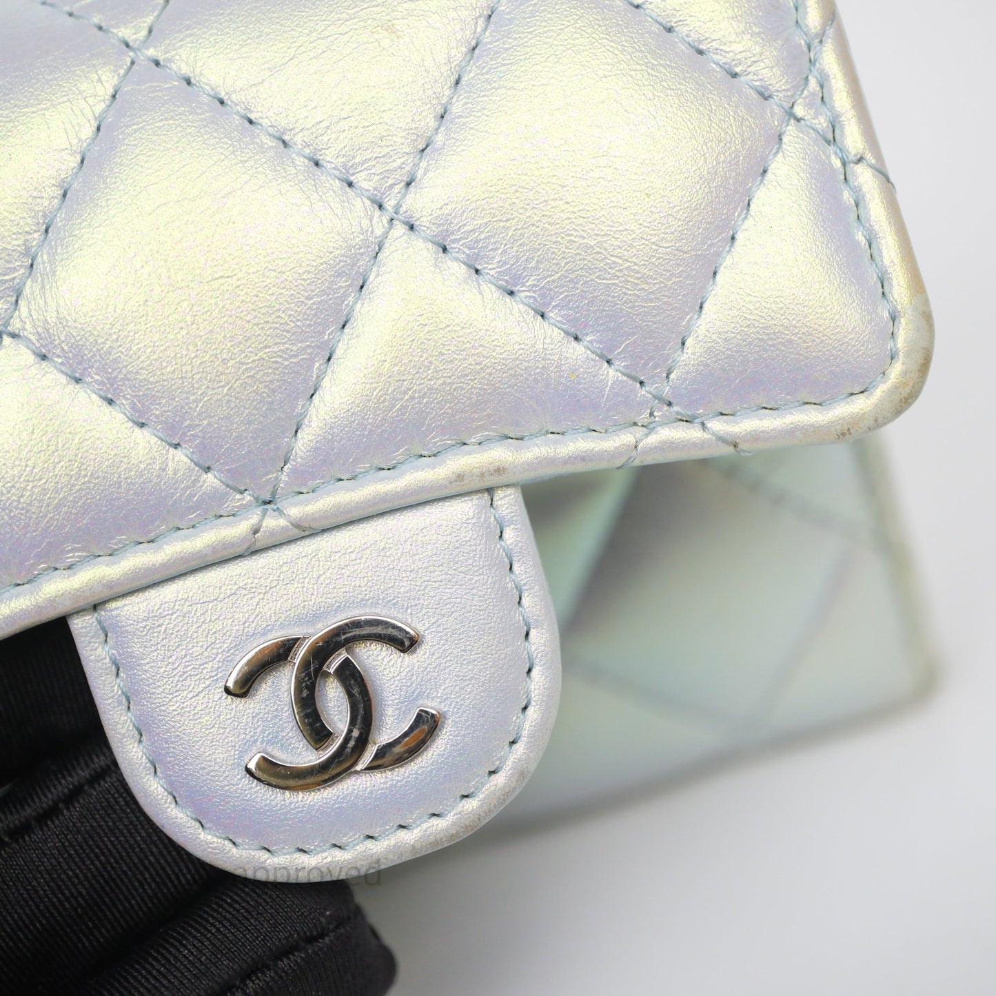 Chanel Classic Short Flap Wallet Iridescent White Lambskin Silver Hardware