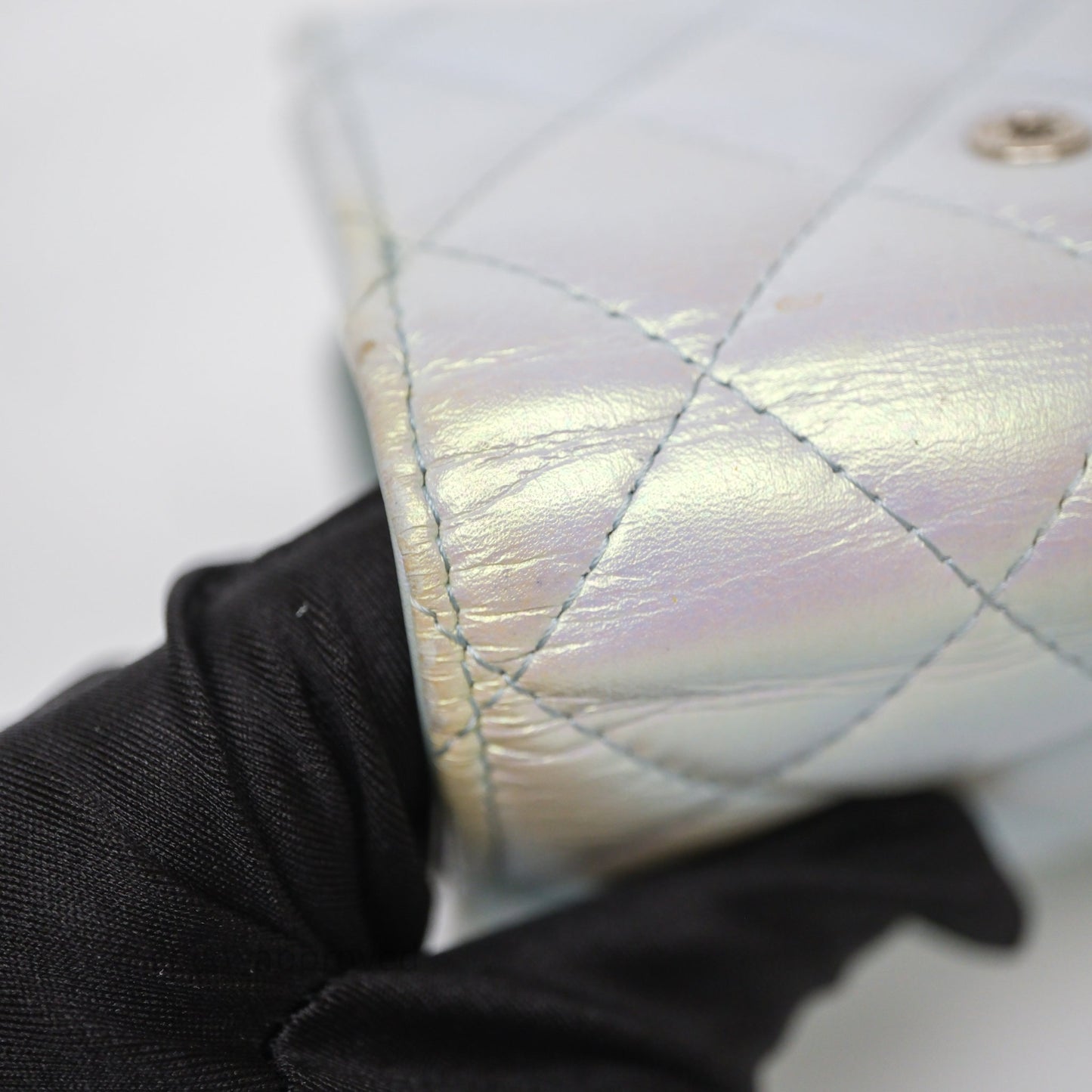 Chanel Classic Short Flap Wallet Iridescent White Lambskin Silver Hardware