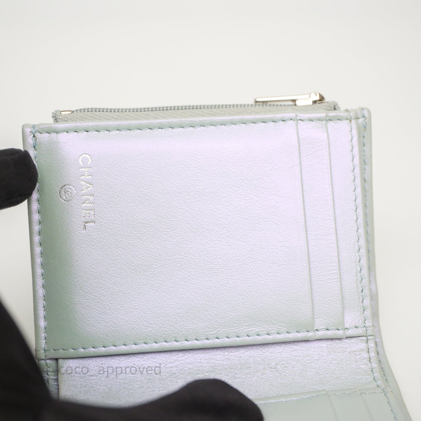 Chanel Classic Short Flap Wallet Iridescent White Lambskin Silver Hardware