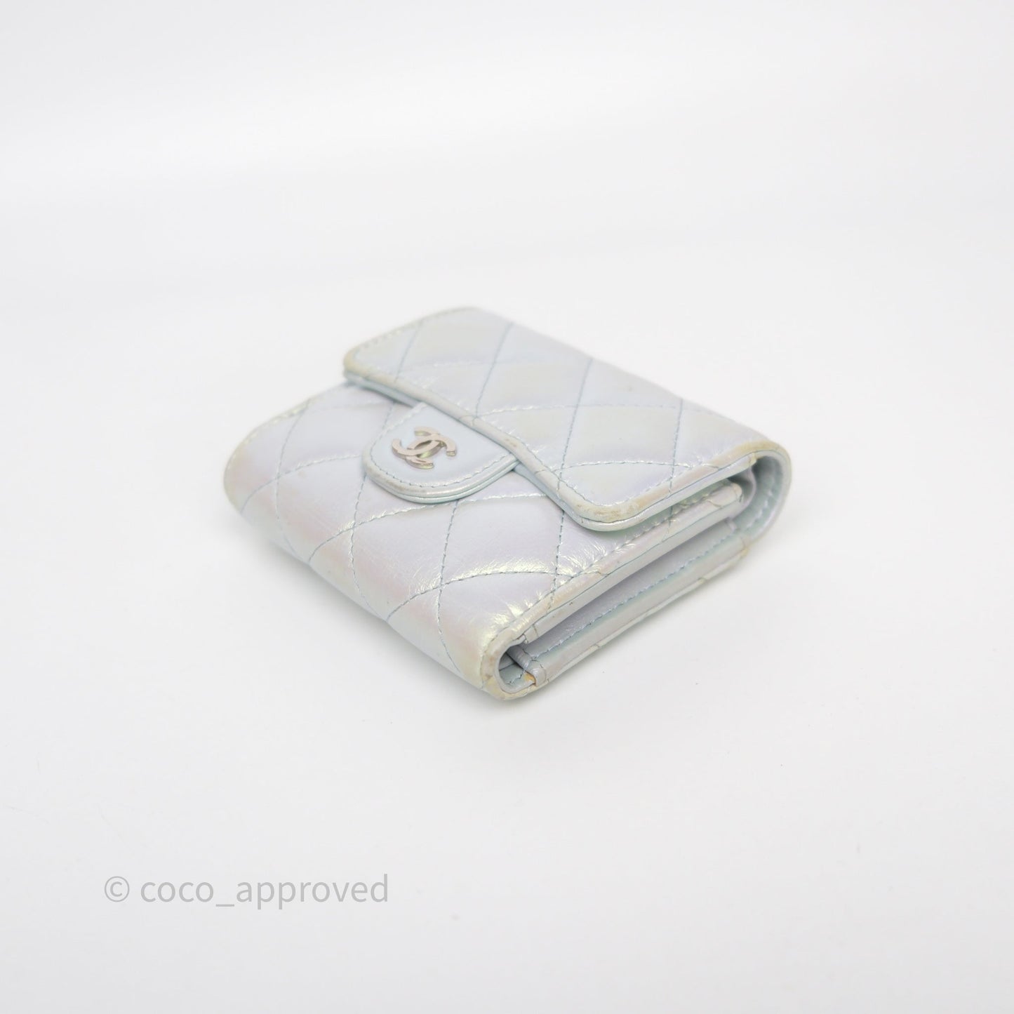 Chanel Classic Short Flap Wallet Iridescent White Lambskin Silver Hardware