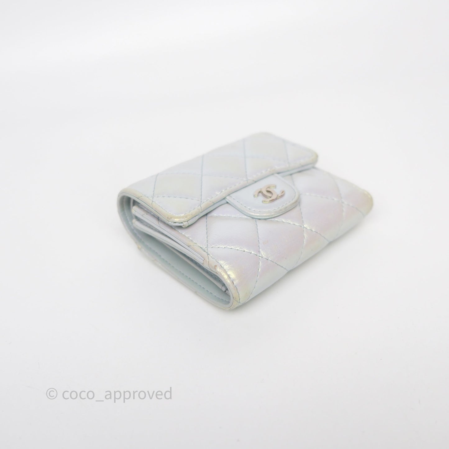 Chanel Classic Short Flap Wallet Iridescent White Lambskin Silver Hardware