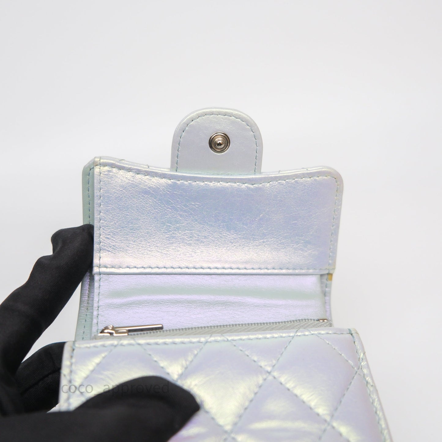 Chanel Classic Short Flap Wallet Iridescent White Lambskin Silver Hardware