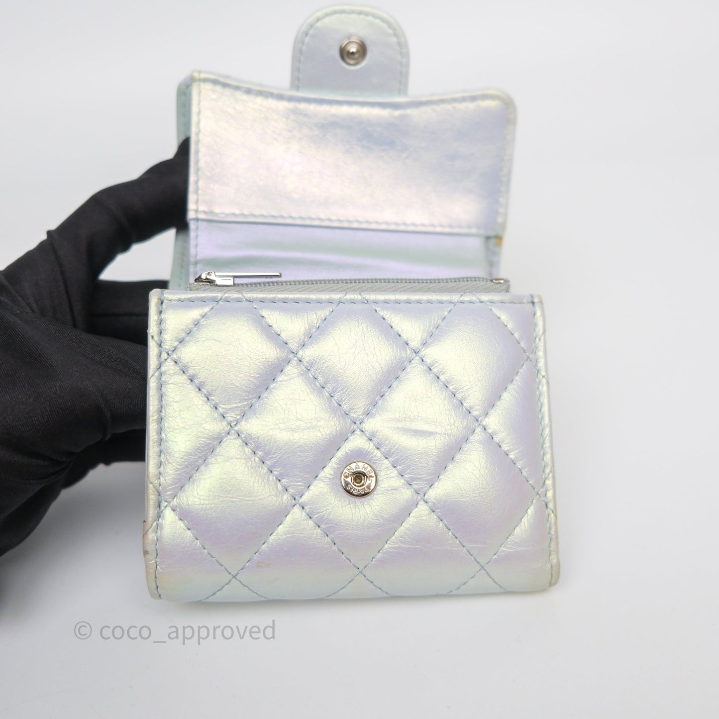 Chanel Classic Short Flap Wallet Iridescent White Lambskin Silver Hardware
