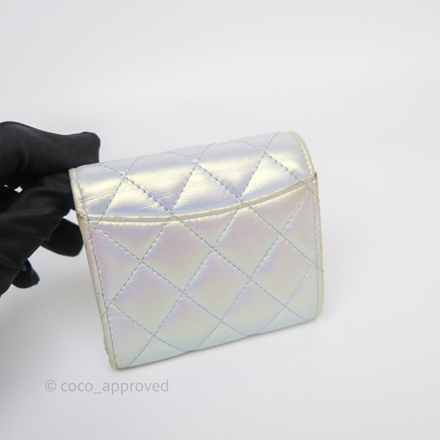 Chanel Classic Short Flap Wallet Iridescent White Lambskin Silver Hardware