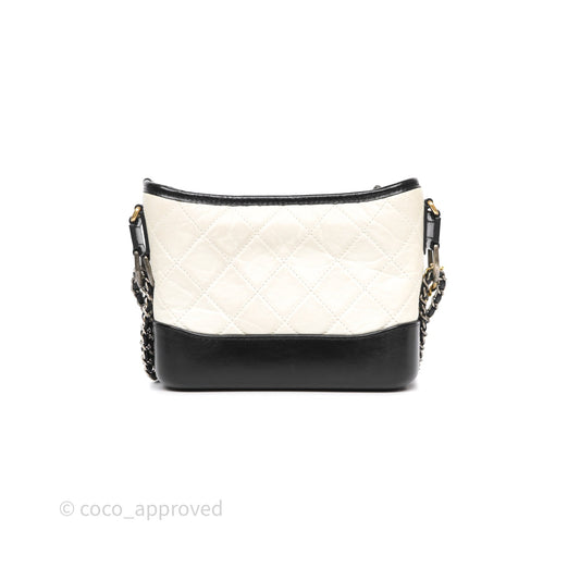 Chanel Small Gabrielle Hobo Quilted Black White Aged Calfskin