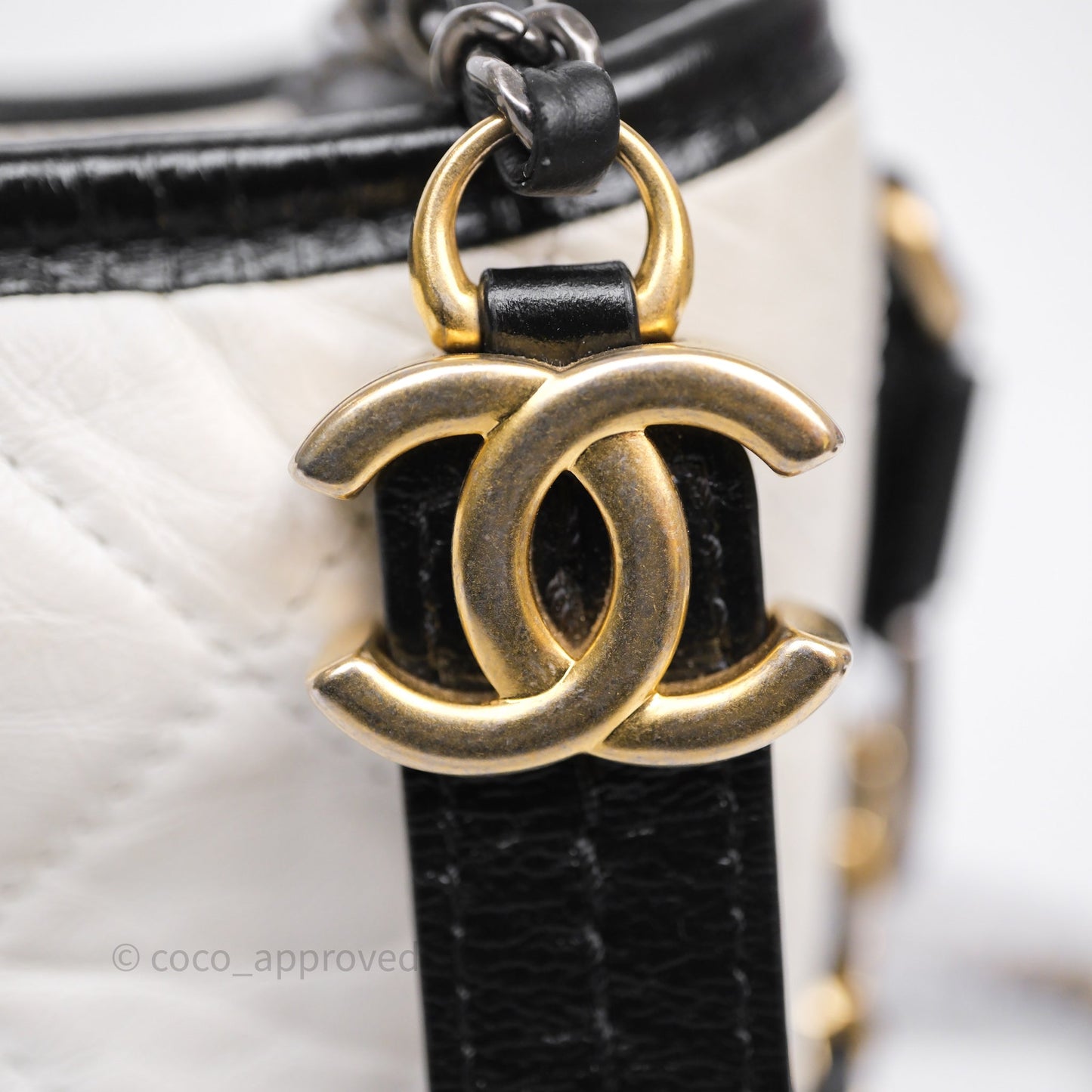 Chanel Small Gabrielle Hobo Quilted Black White Aged Calfskin