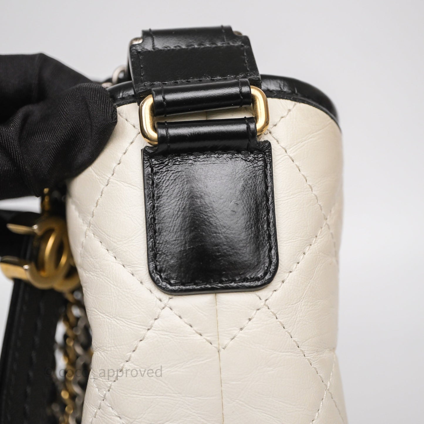 Chanel Small Gabrielle Hobo Quilted Black White Aged Calfskin