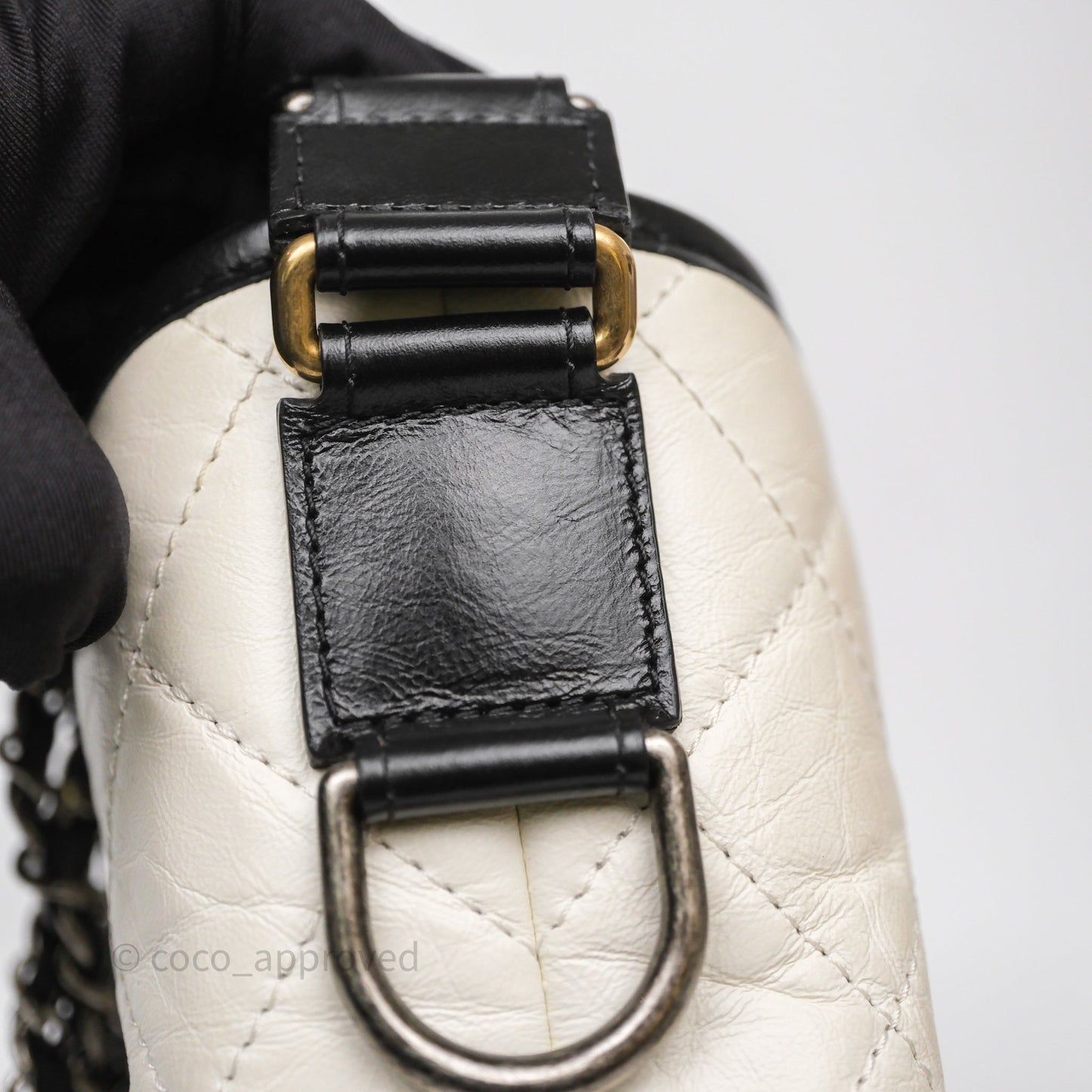 Chanel Small Gabrielle Hobo Quilted Black White Aged Calfskin