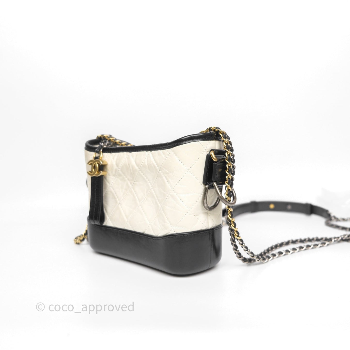 Chanel Small Gabrielle Hobo Quilted Black White Aged Calfskin
