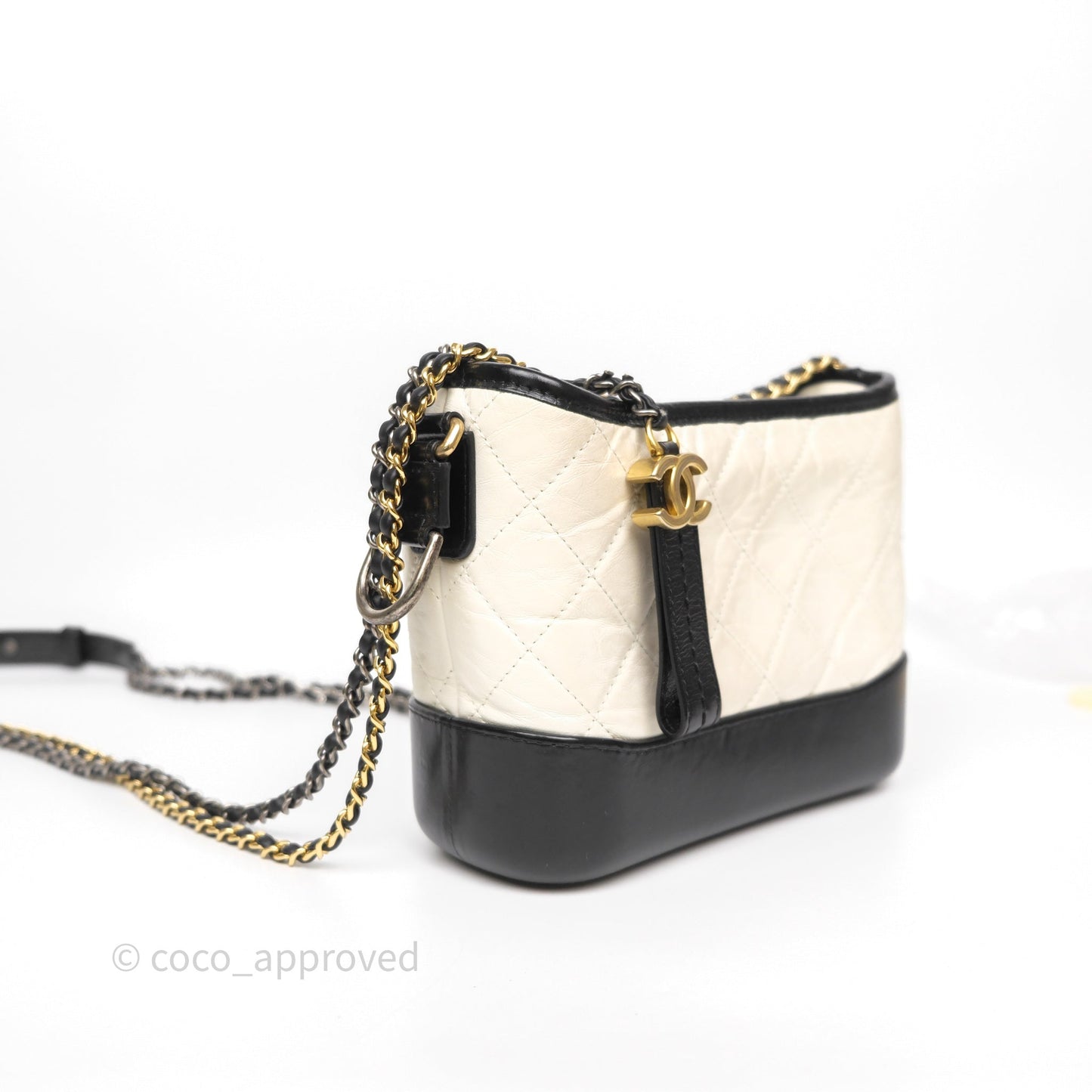 Chanel Small Gabrielle Hobo Quilted Black White Aged Calfskin