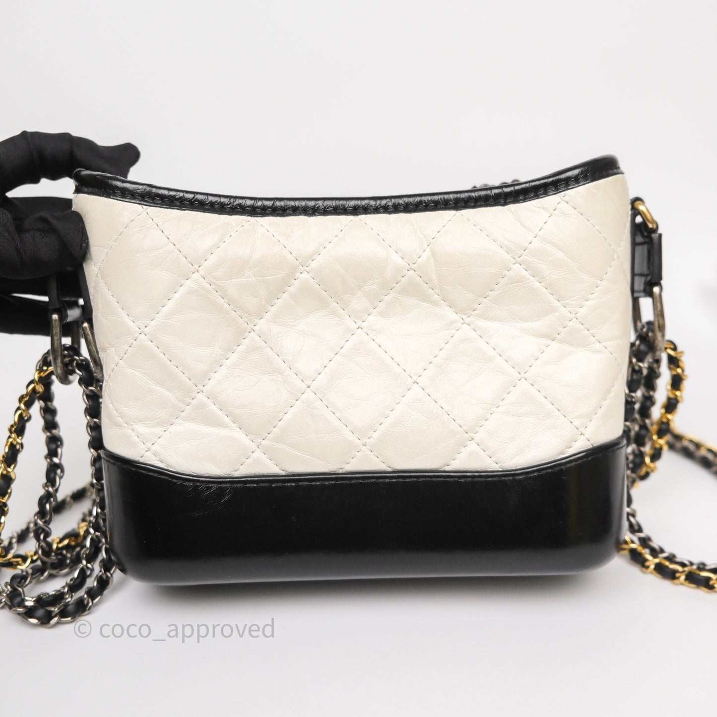 Chanel Small Gabrielle Hobo Quilted Black White Aged Calfskin