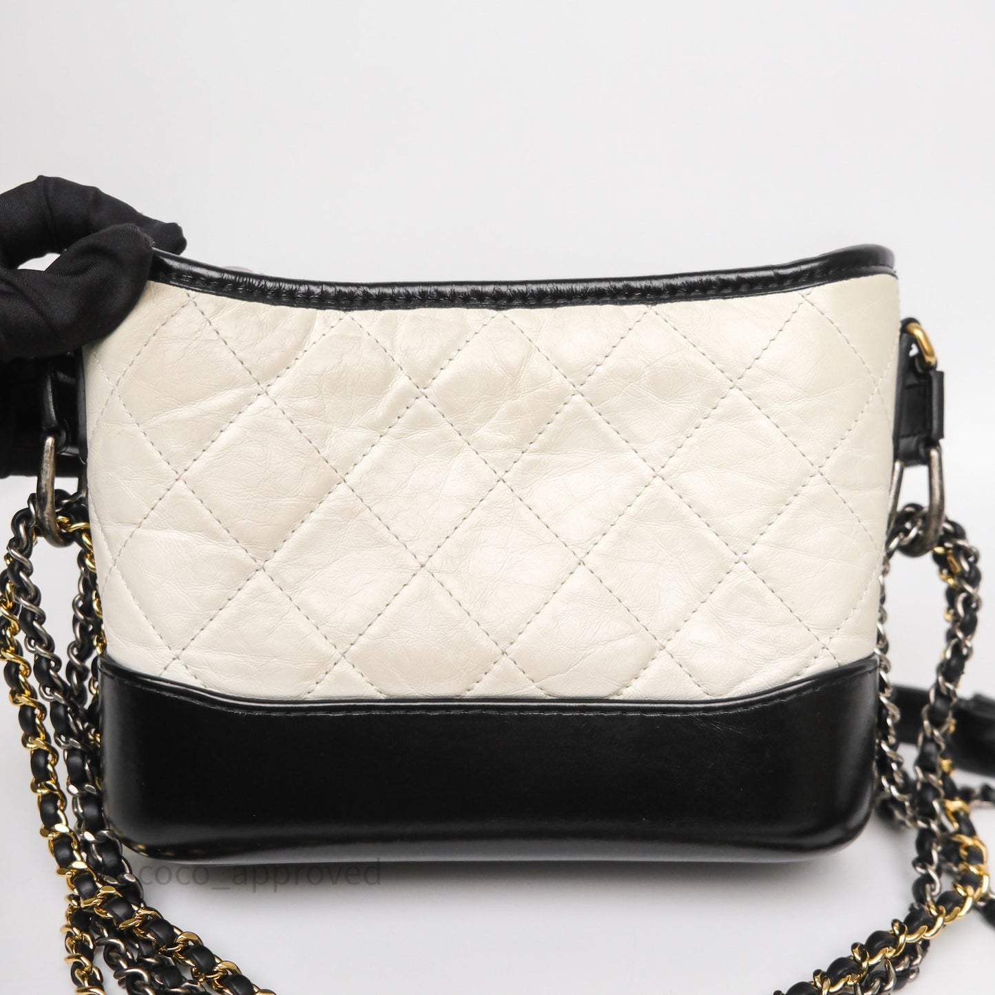 Chanel Small Gabrielle Hobo Quilted Black White Aged Calfskin