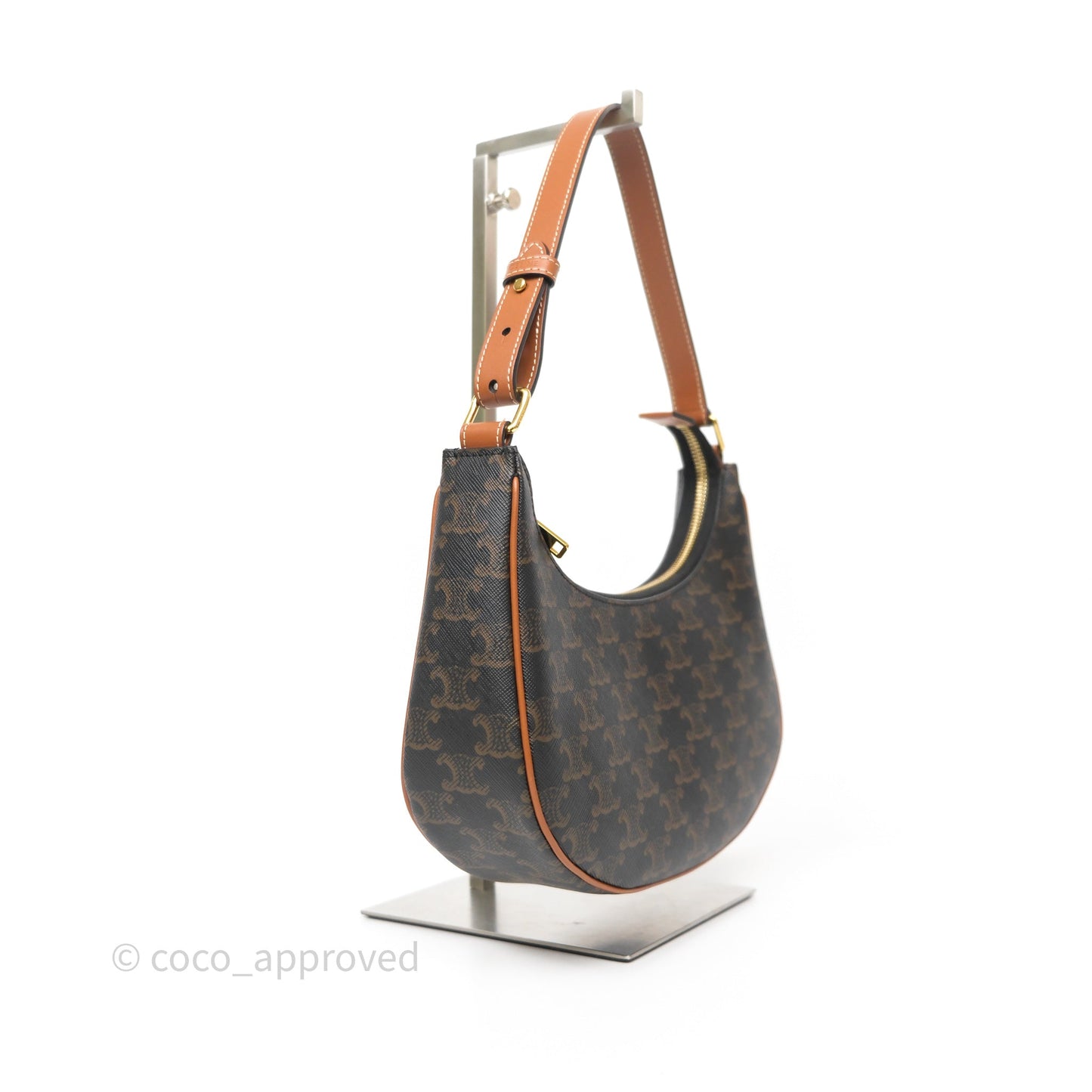 Celine Ava Bag In Triomphe Canvas Calfskin Tan