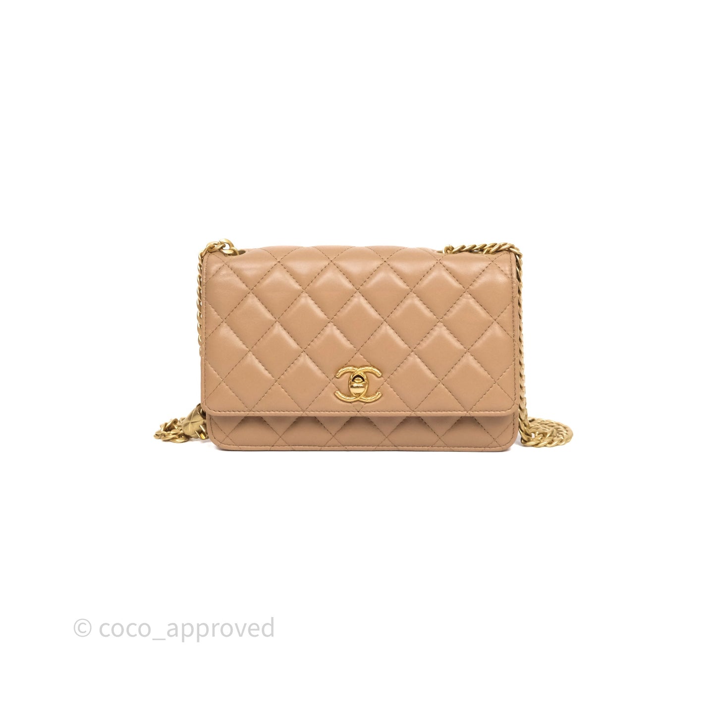 Chanel All Slide Wallet on Chain WOC Adjustable Chain Quilted Beige Lambskin