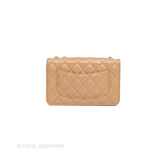 Chanel All Slide Wallet on Chain WOC Adjustable Chain Quilted Beige Lambskin